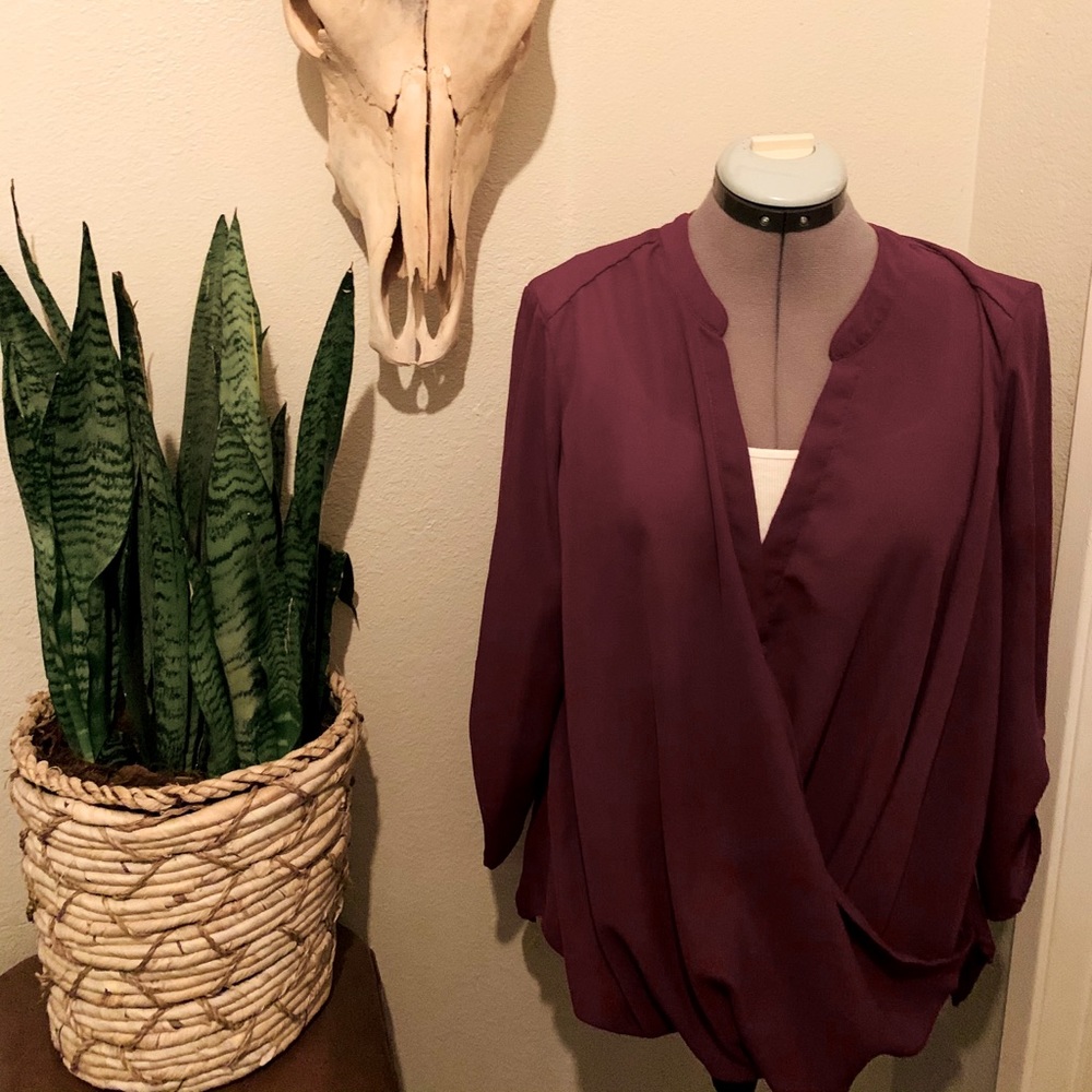 Burgundy cross front shirt
